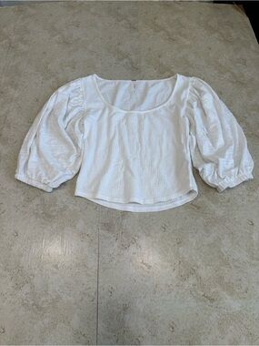 Free People Women Crop Top 3/4 Ballon Sleeve Elastic Cuffs Scoop Neck Sz Small